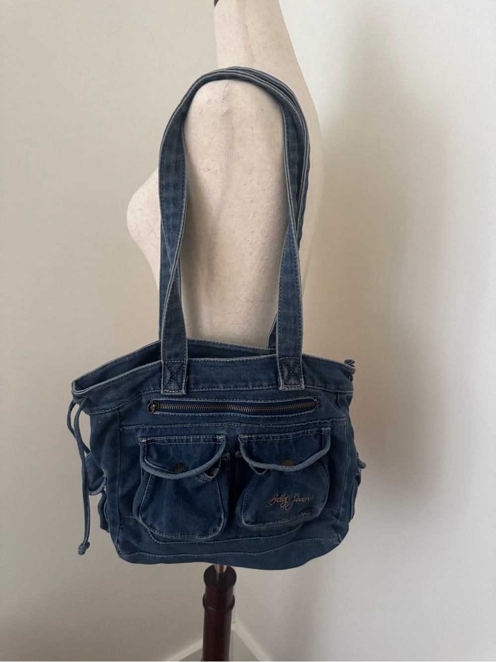 Body Jeans Denim Shoulder Bag Multi Pocket Y2K Utility Tote Blue
